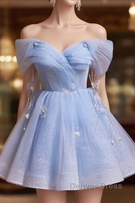 Blue Fairy Off the Shoulder Lace Short Homecoming Dresses