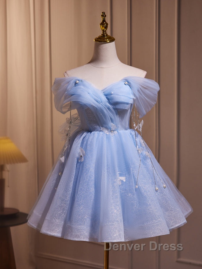 Blue Fairy Off the Shoulder Lace Short Homecoming Dresses Secondary image
