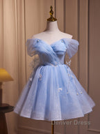 Blue Fairy Off the Shoulder Lace Short Homecoming Dresses