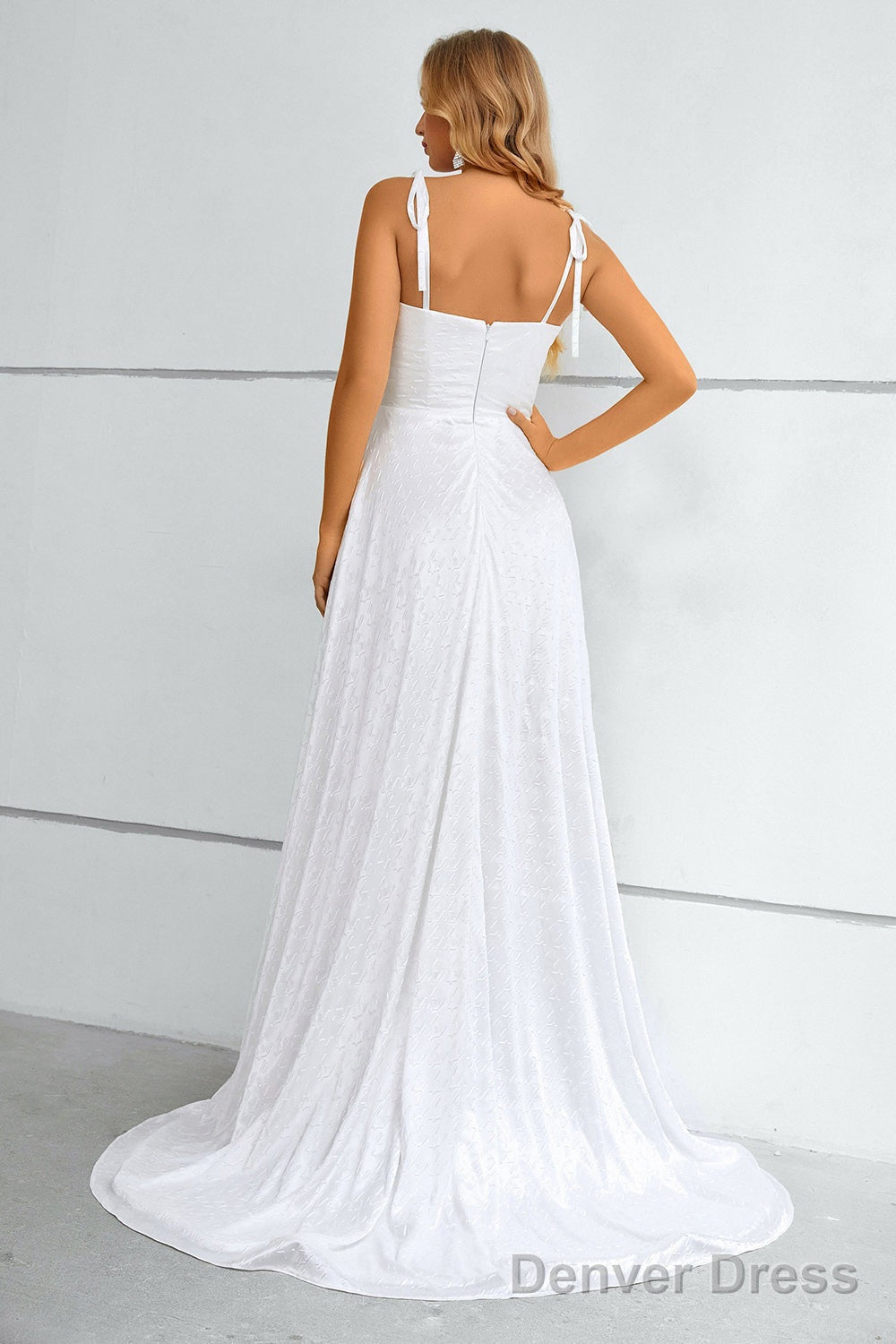 Khaki Spaghetti Straps Bowknot Prom Dresses With Slit