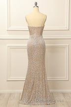 Silver Sequins Long Prom Dresses with Slit
