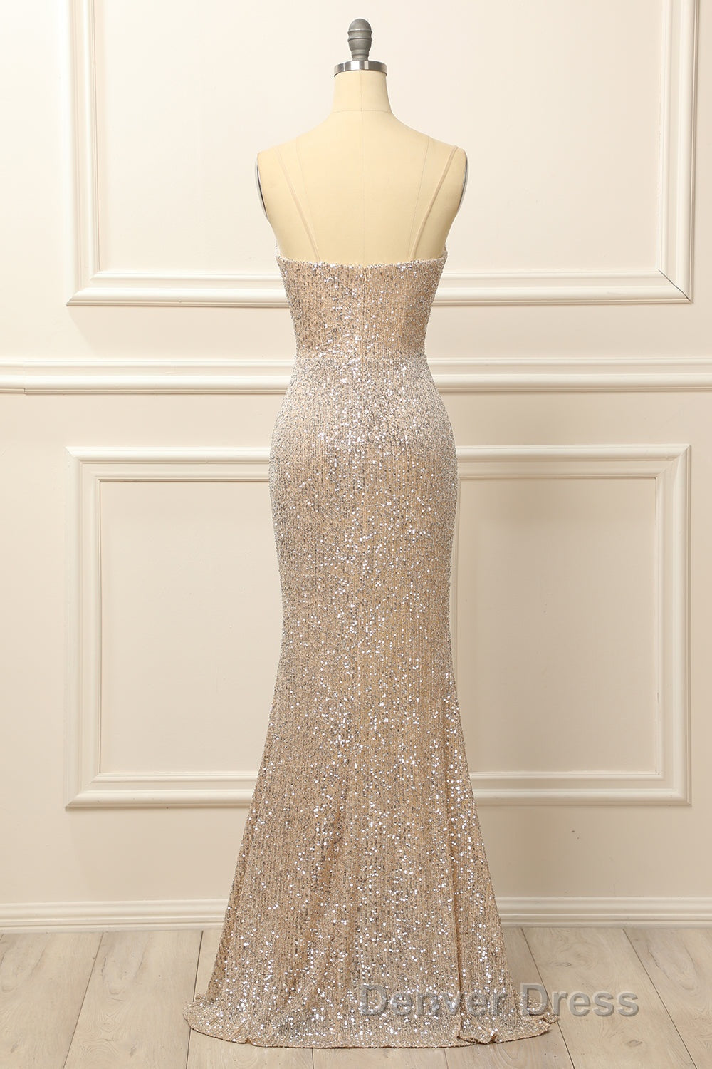 Silver Sequins Long Prom Dresses with Slit