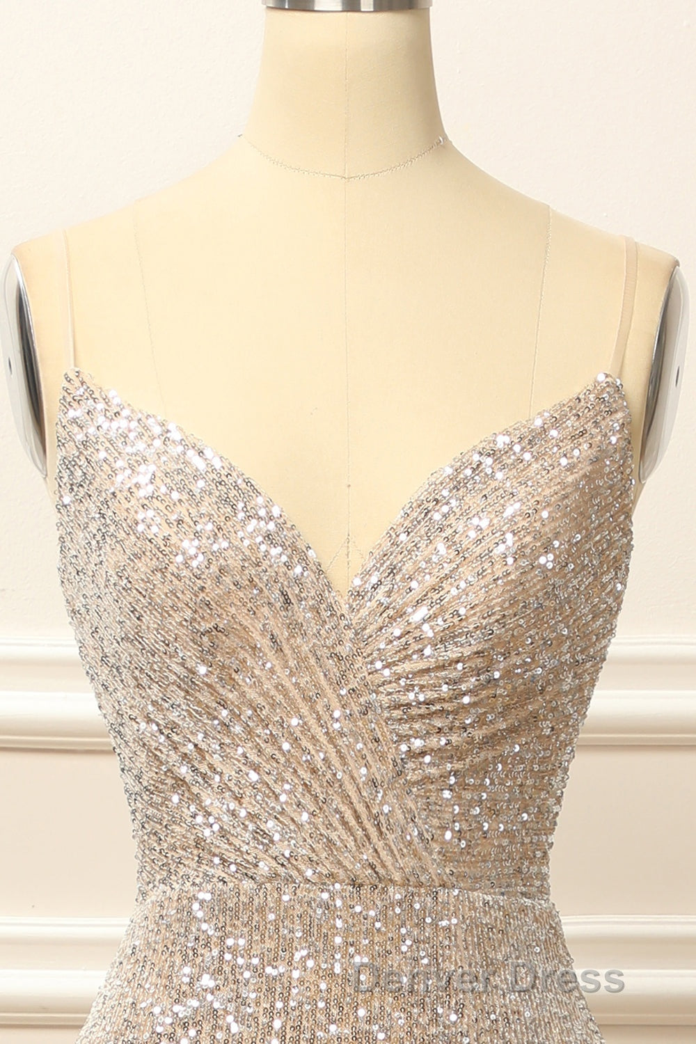 Silver Sequins Long Prom Dresses with Slit