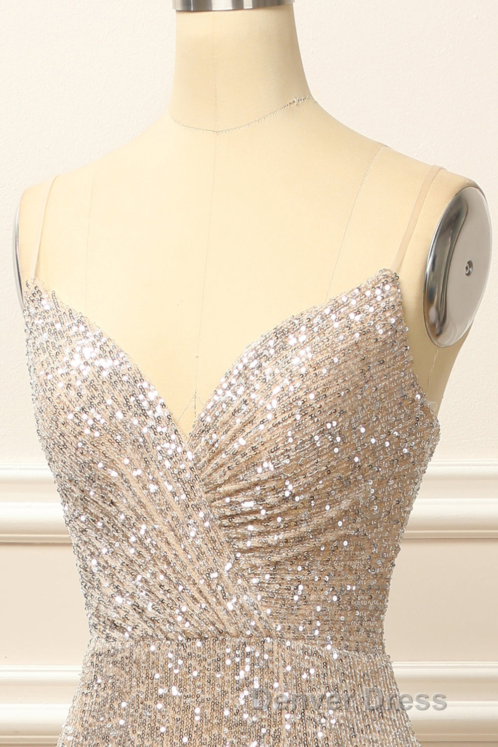 Silver Sequins Long Prom Dresses with Slit