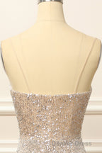 Silver Sequins Long Prom Dresses with Slit