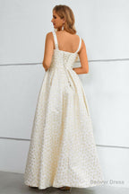 Ivory Lace Up Back A Line Prom Dresses
