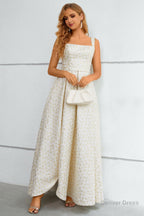 Ivory Lace Up Back A Line Prom Dresses