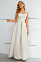 Ivory Lace Up Back A Line Prom Dresses