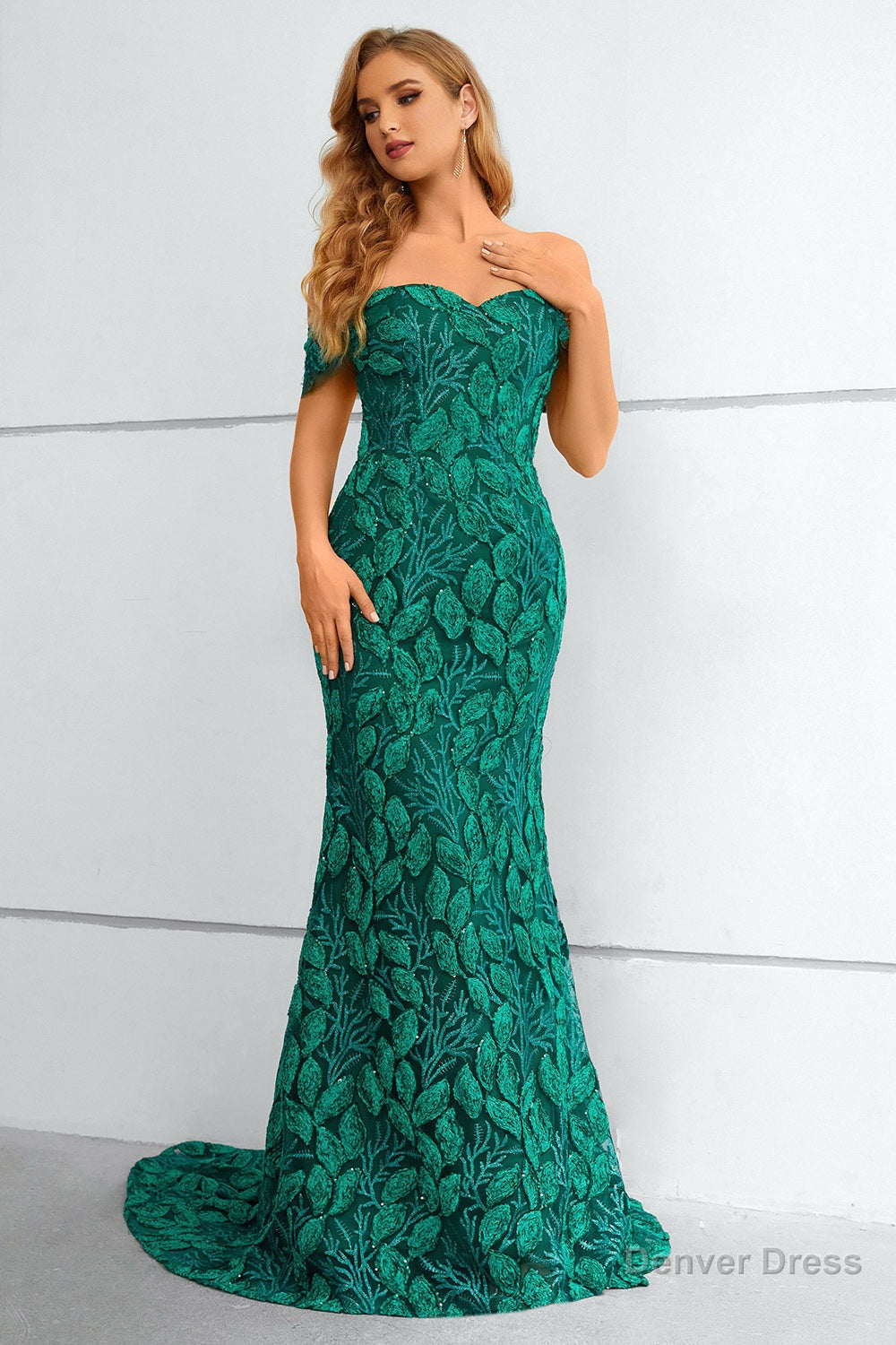 Dark Green Off The Shoulder Mermaid Prom Dresses With Appliques