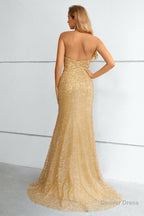 Yellow Halter Neck Mermaid Prom Dresses