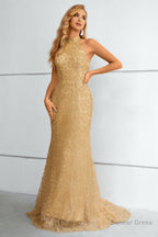 Yellow Halter Neck Mermaid Prom Dress