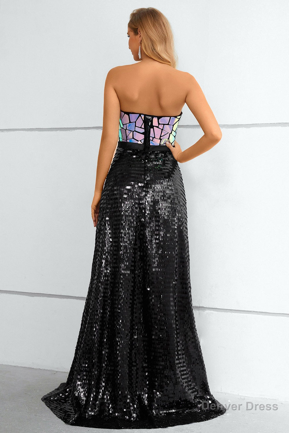 Black Sequined Strapless Prom Dresses