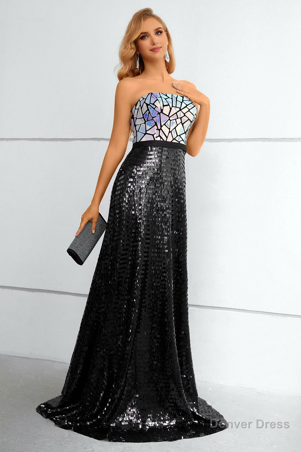 Black Sequined Strapless Prom Dresses