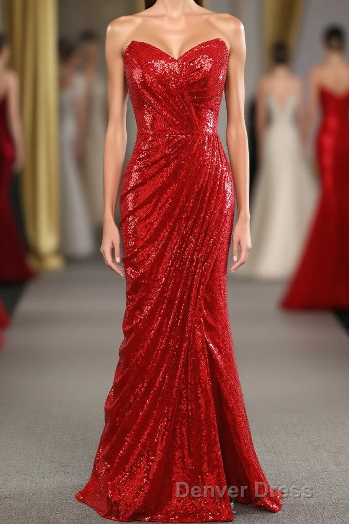 Sheath Sweetheart Red Sequins Prom Dresses with Sequins Main image