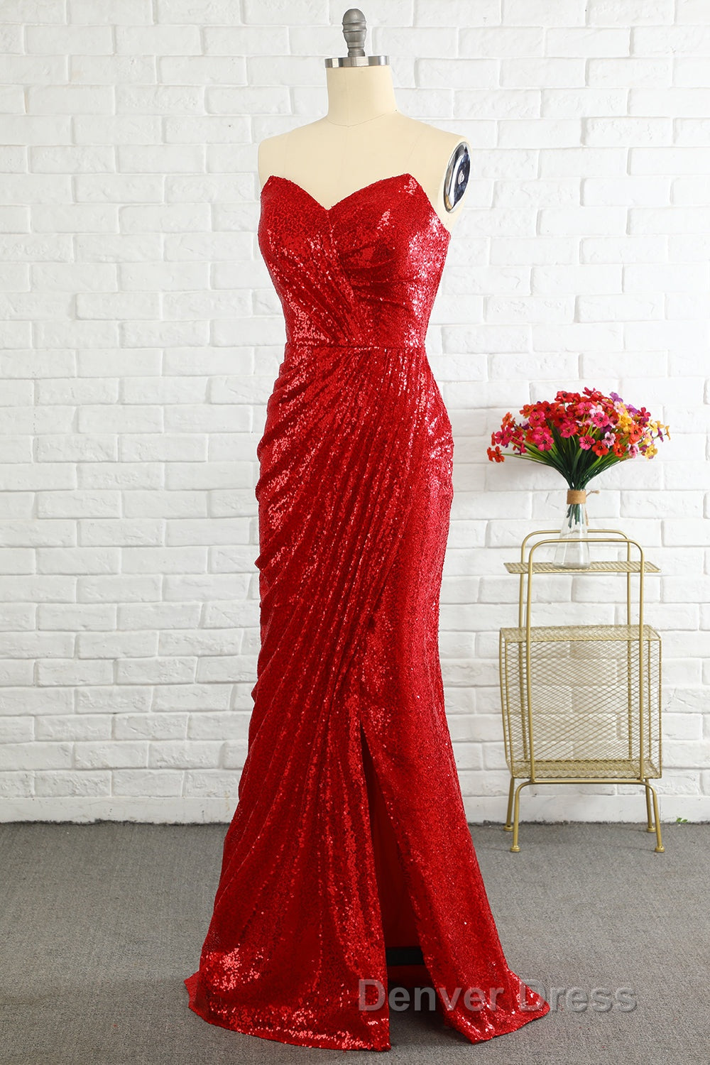 Sheath Sweetheart Red Sequins Prom Dresses with Sequins