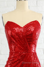 Sheath Sweetheart Red Sequins Prom Dresses with Sequins