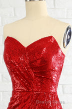 Sheath Sweetheart Red Sequins Prom Dresses with Sequins