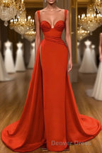 Beautiful Red Starps Sweetheart Long Prom Dresses With Split