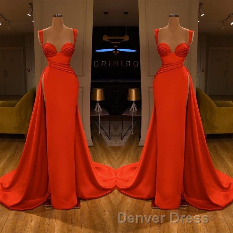 Beautiful Red Starps Sweetheart Long Prom Dresses With Split
