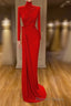 Glamorous High Neck Long Sleeve Red Prom Dresses Long With Split