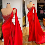 Unique Red Stones Sleeveless High split mermaid Prom Dresses