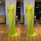 Ginger yellow High-neck Long-sleeves Metallic Beaded Mermaid Prom Dresses