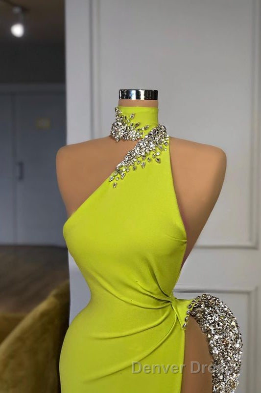 Unique Ginger yellow Triangle Neck Sexy high side cut Long Prom Dresses Secondary image