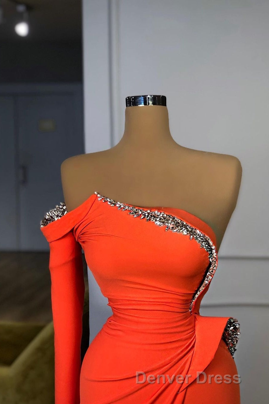 Long sleeves Strapless Orange Sequined Long Prom Dresses Secondary image