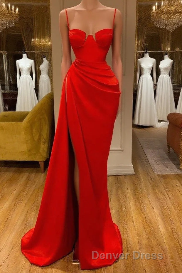 Gorgeous Spaghetti Strap Unique Round Cup High split Red Prom Dresses Main image