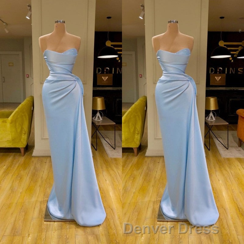 Unique Cross Sweetheart Light Blue Soft-pleated Long Prom Dresses