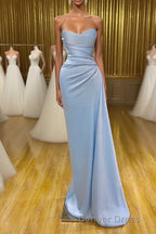 Unique Cross Sweetheart Light Blue Soft-pleated Long Prom Dresses