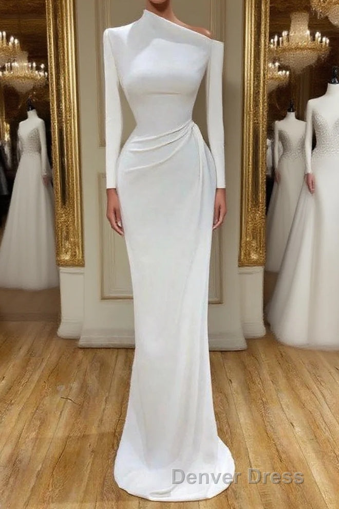 Creamy White Unique neck Long sleeves Mermaid Evening Dresses Main image