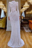 Sparkle White Sequin Long sleeves Pleated Long Prom Dresses
