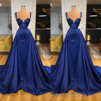 Chic Royal Blue Straps Sweetheart Prom Dresses Overskirt With Detachable Train