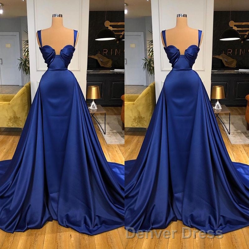 Chic Royal Blue Straps Sweetheart Prom Dresses Overskirt With Detachable Train