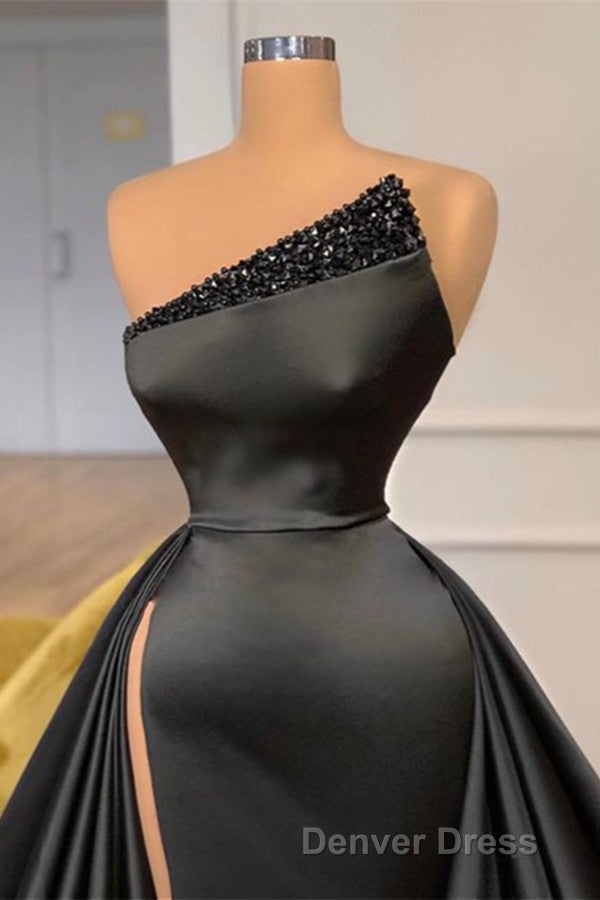 Sexy Black Beadings Prom Dresses Long With Split On Sale Secondary image