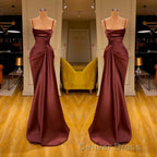 Burgundy Spaghetti-Straps Mermaid Ruffles Prom Dresses Long