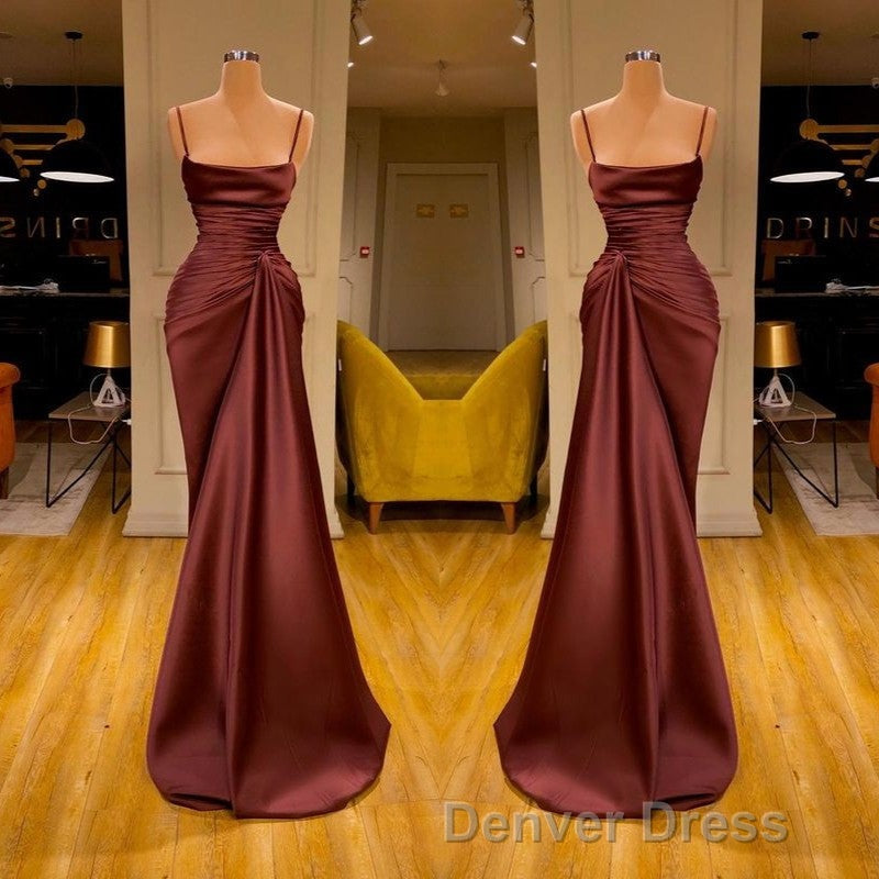 Burgundy Spaghetti-Straps Mermaid Ruffles Prom Dresses Long
