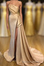 Designer Long Champagne Prom Dresses Side Split Evening Party Gowns