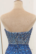 Sparkly Ombre Blue Mermaid Strapless Long Sequin Prom Dresses
