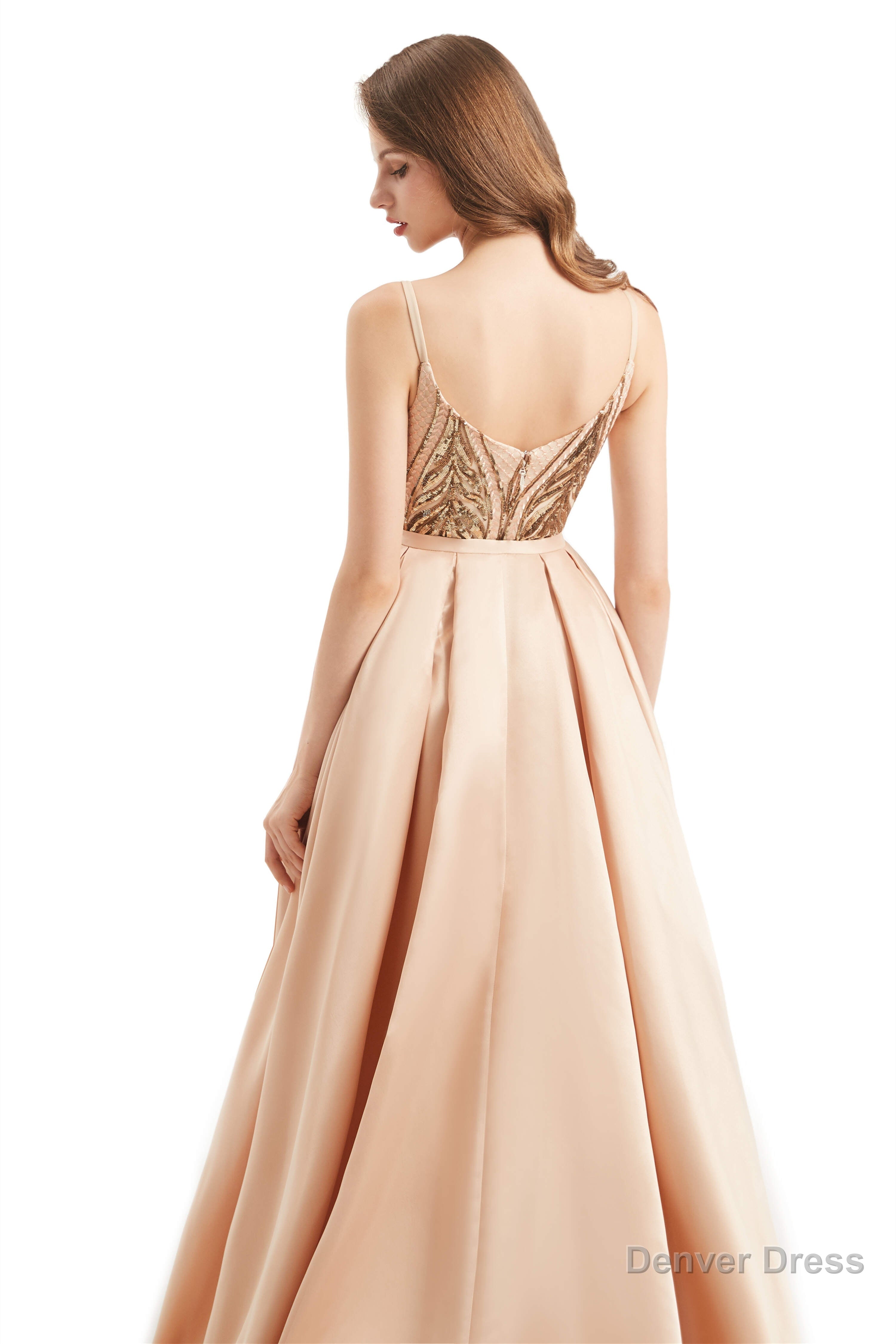 Mermaid Sequins Spaghetti Straps Prom Dresses With Detachable Train