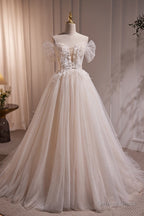 Charming Ivory A Line Ball Gowns Tulle Long Wedding Dresses