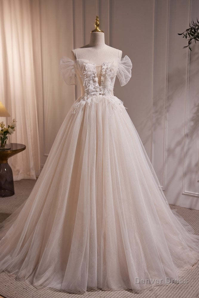 Charming Ivory A Line Ball Gowns Tulle Long Wedding Dresses