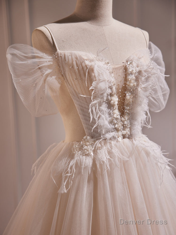 Charming Ivory A Line Ball Gowns Tulle Long Wedding Dresses
