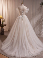 Charming Ivory A Line Ball Gowns Tulle Long Wedding Dresses