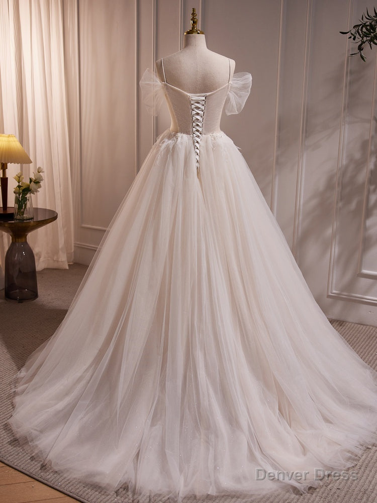 Charming Ivory A Line Ball Gowns Tulle Long Wedding Dresses