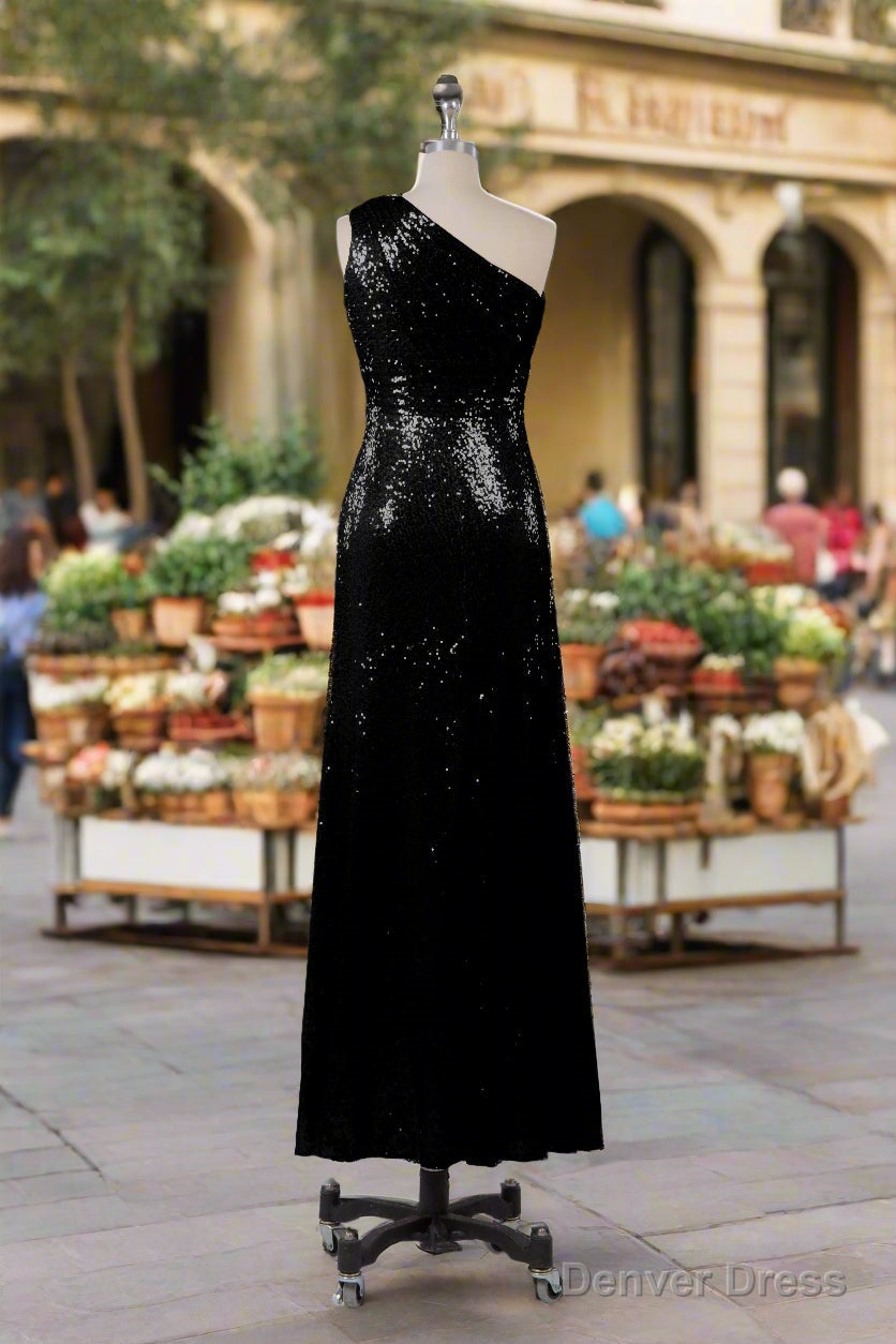 Charming One Shoulder Sequins Floor Length Bridesmaid Dresses Secondary image