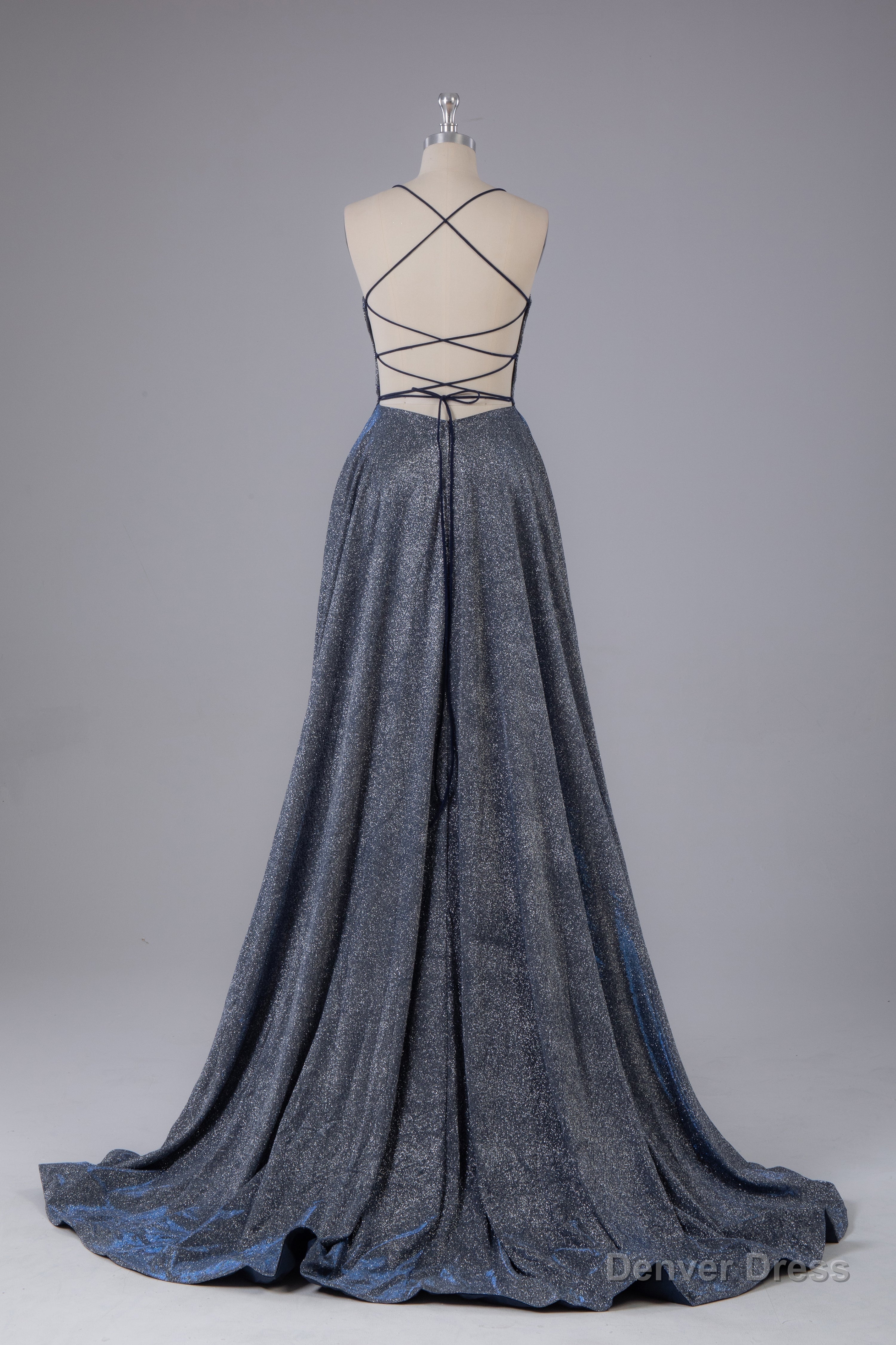 Charming Spaghetti Straps Open Back Sweep Train Prom Dress