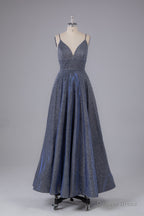 Charming A Line V Neck Backless Floor Length Prom Dresses