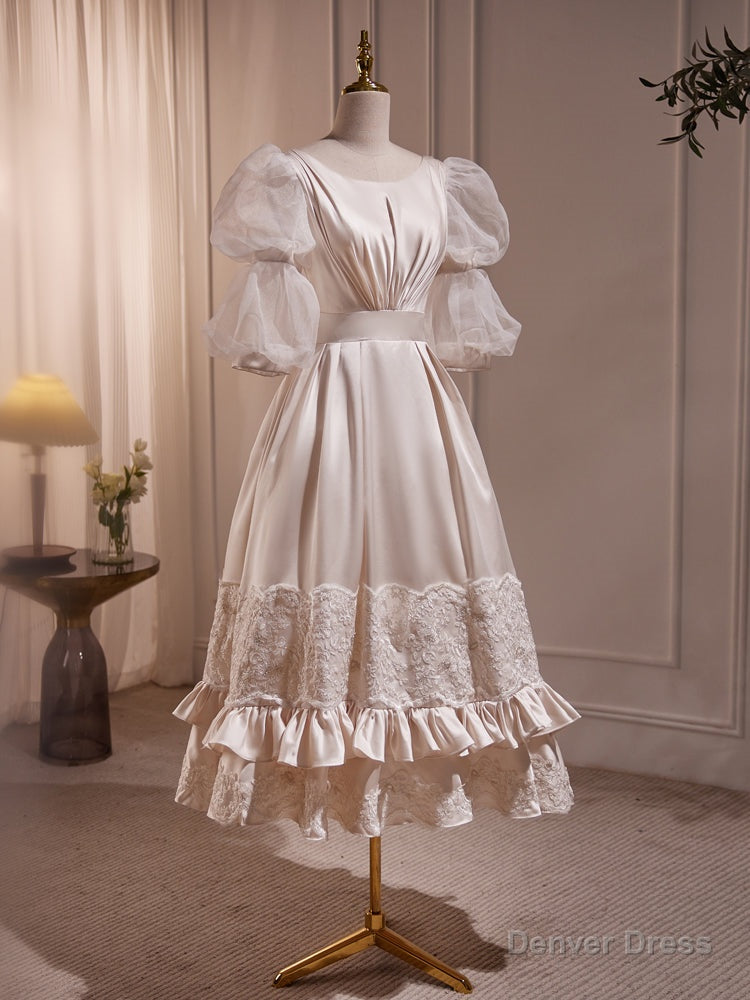 Chic Bubble Sleeves Round Neck Prom Dresses Main image